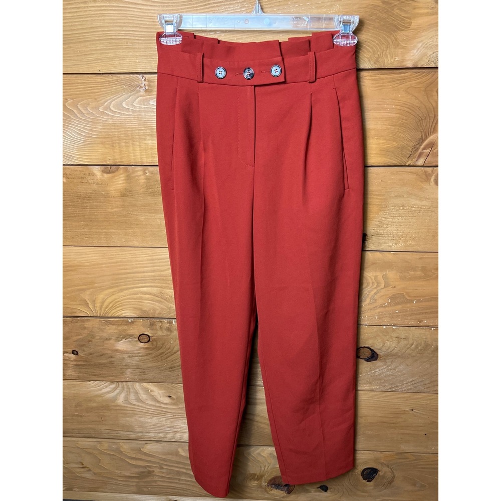 Topshop Rust Orange High Waisted Pleated Cropped Pants Women's US 6 Business